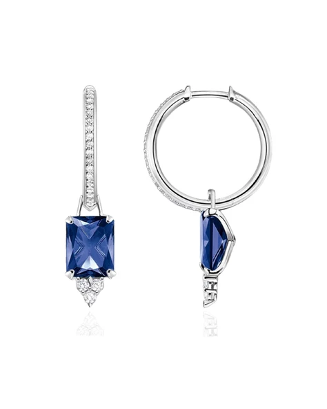 Safir Sallantılı Yarımtur Halka Kadın Gümüş Küpe 17 MM