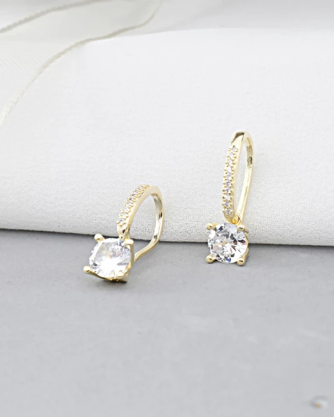 18k Serie Oro Zirkon Taşlı Çengel Asma Gümüş Küpe - Resim 2