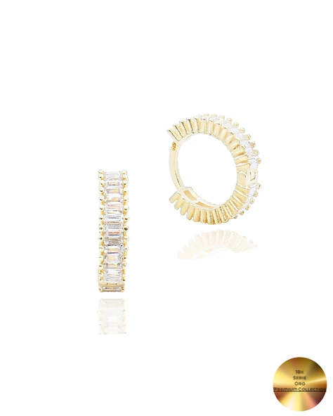 18k Serie Oro Baget Taşlı Minimal Halka Kadın Gümüş Küpe 13 MM