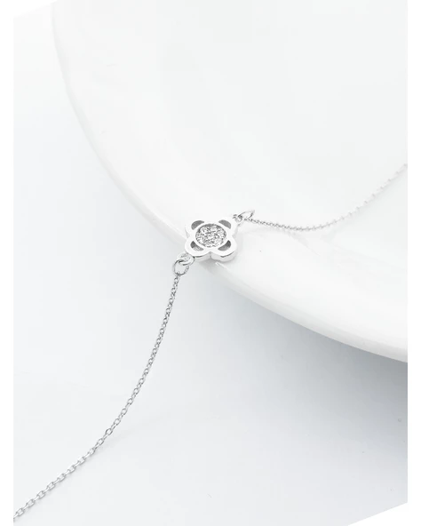 Luck Serisi Swarovski Taşlı Minimal Yonca Kadın Gümüş Bileklik - Resim 3