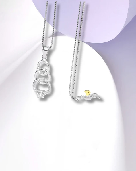 Diamond Serisi Halka Tektaş Aşk Gümüş Kadın Kolye - Resim 2