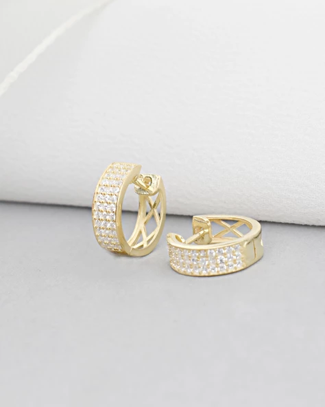 18k Serie Oro 3 Sıra Yarımtur Halka Minimal Gümüş Küpe 14 MM - Resim 2