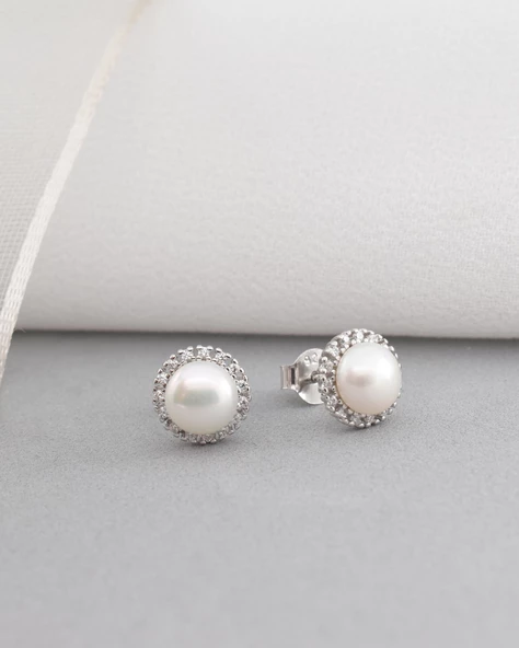 Dia Serisi İncili Kadın Gümüş Küpe 6 MM - Resim 2