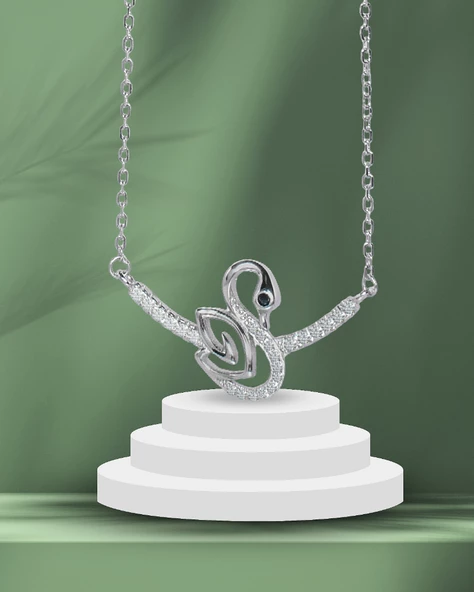 Diamond Serisi Zirkon Taşlı Kuğu Model Güzellik Gümüş Kadın Kolye - Resim 3