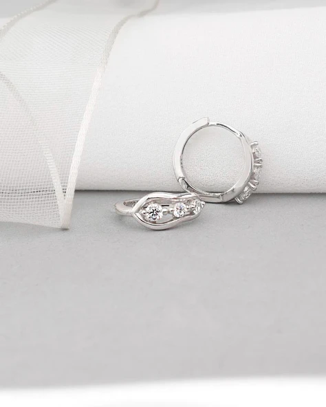 Zirkon Taşlı Diamond Simple Style Halka Kadın Gümüş Küpe 17 MM - Resim 3