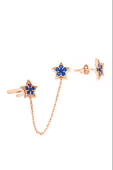 925 Ayar Gümüş Yıldız Kıkırdak Sallantılı Kadın Küpe - Resim 2