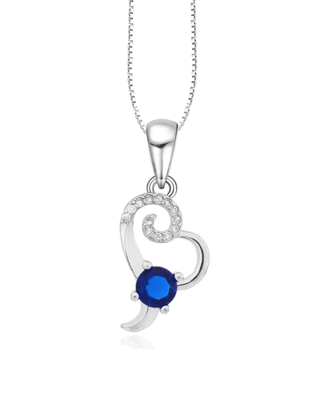 Diamond Serisi Safir Tektaş Okyanus Kalbi Stylish Gümüş Kadın Kolye