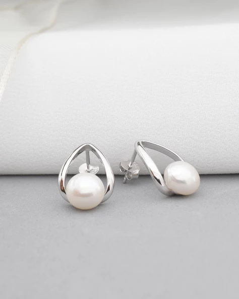 Luxury Elegant Stylish Night Hakiki İnci Kadın Gümüş Küpe - Resim 3