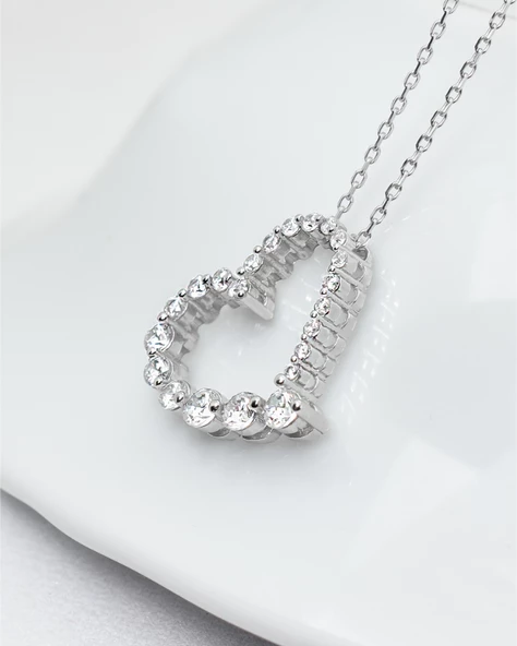 Diamond Model Special Kalp Kadın Gümüş Kolye - Resim 2