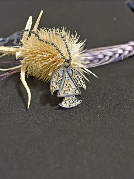 Antik Germen Valknut Erkek Gümüş Kolye - 3
