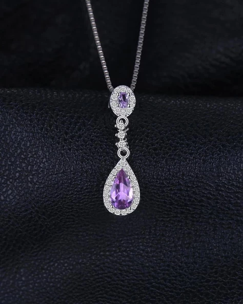 Ametist Taşı Lusso Damla Diamond Kadın Gümüş Kolye - 3
