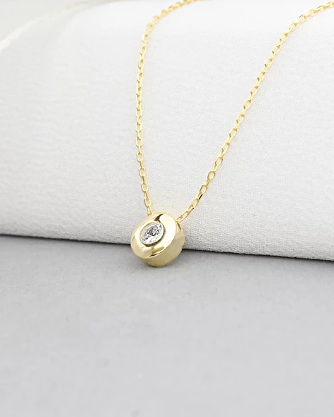 18k Serie Oro Tektaş Kadın Gümüş Kolye - Resim 3