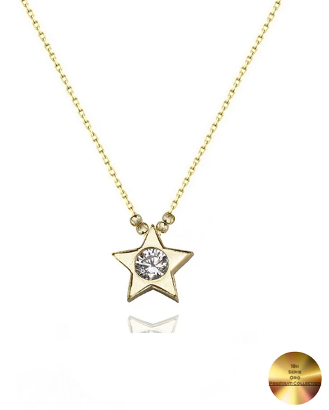 18k Serie Oro Tektaş Yıldız Minimal Dorika Kadın Gümüş Kolye ürün görseli