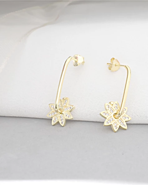 18k Serie Oro Sallantılı Çiçek Night Kadın Gümüş Küpe - Resim 2