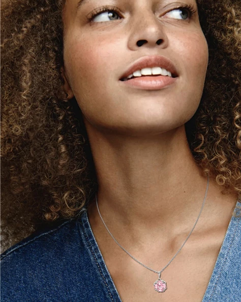 Işıltılı Pembe Heartyum Kadın Gümüş Kolye - Resim 2