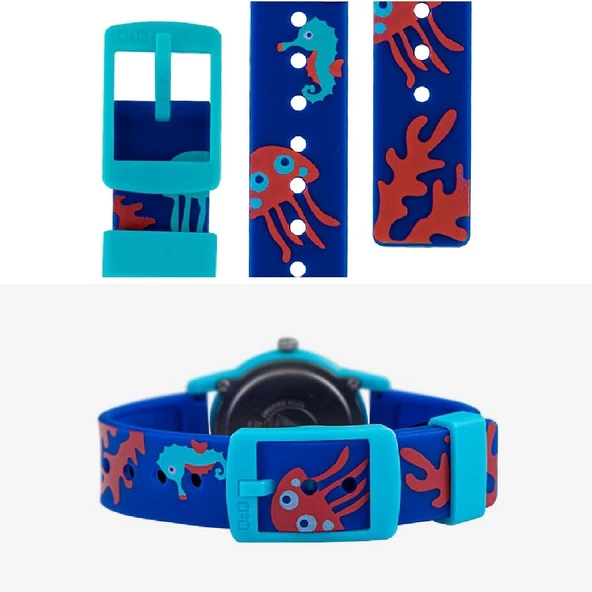 Q&Q VR99J017Y Mavi Turkuaz Deniz Atı Yengeç Desenli Su Geçirmez Çocuk Kol Saati - 3