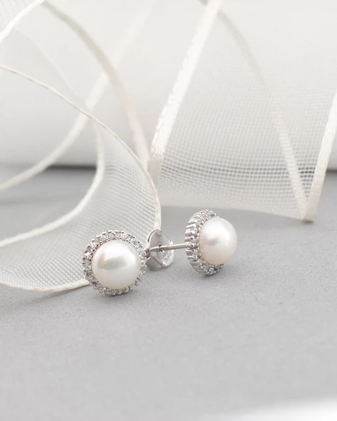 Dia Serisi İncili Kadın Gümüş Küpe 6 MM - Resim 3