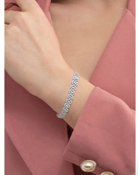 Baget Pırlanta Işıltılı Su Yolu İthal Kadın Gümüş Bileklik - Resim 2