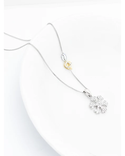 Swarovski Taşlı Özel Tasarım Kar Tanesi Snowflake Kadın Gümüş Kolye - Resim 2