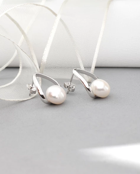 Luxury Elegant Stylish Night Hakiki İnci Kadın Gümüş Küpe - Resim 2