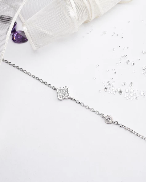 Luck Serisi Swarovski Taşlı Minimal Kadın Gümüş Bileklik - 3