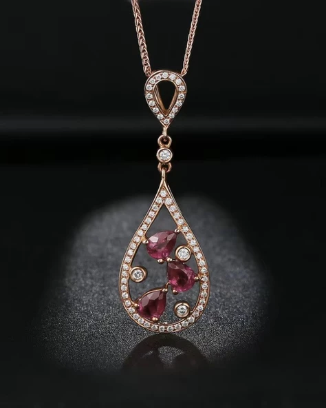 Rubalit Turmalin Rose Gold Histryum Kadın Gümüş Kolye - Resim 2