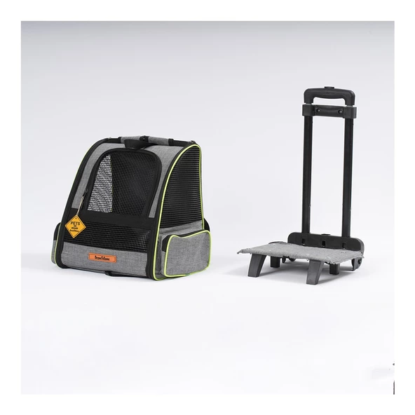 Brave Paws Tekerlekli Plastik Fileli Kedi ve Köpek Taşıma Çantası Çekçek Mekanizmalı Yıkanabilir (GRİ) - 4