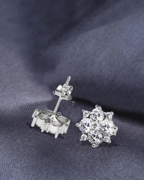 Beyaz Taşlı Elegant Stylish Night Kadın Gümüş Küpe - Resim 2