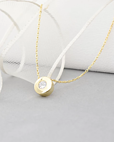 18k Serie Oro Tektaş Kadın Gümüş Kolye - Resim 2