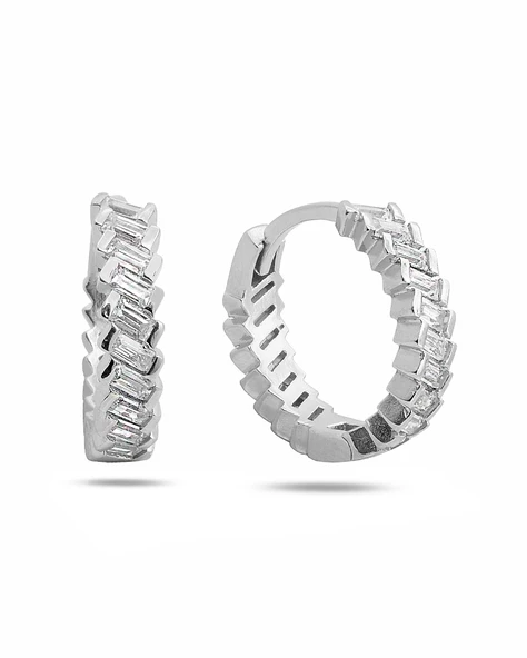 Zirconia Baget Diamond Model Halka Kadın Gümüş Küpe 16 MM ürün görseli