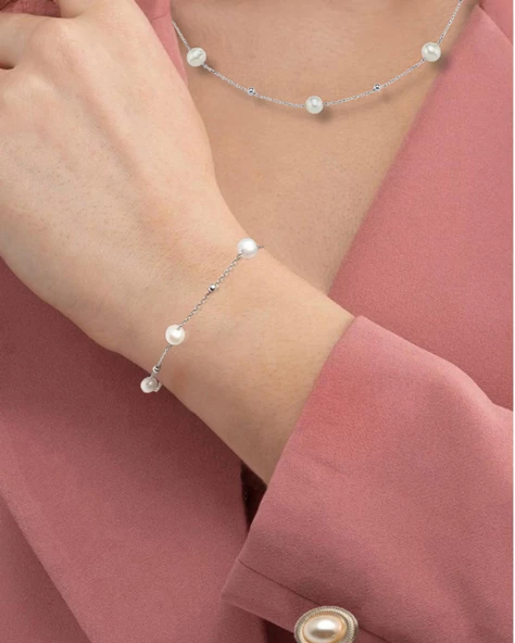 Special Hakiki İnci Kadın Gümüş Kolye Bileklik İnci Set - 3