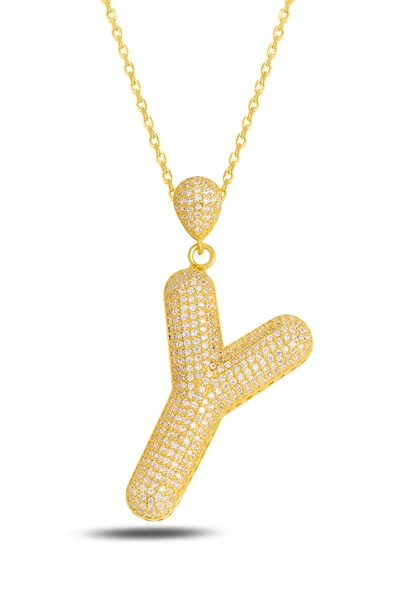 18k Serie Oro Y Harfi Kadın Gümüş Kolye ürün görseli