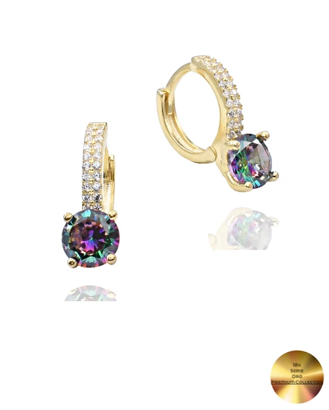 18k Serie Oro Mistik Taşı Halka Kadın Gümüş Küpe Stylish Night 7 MM ürün görseli