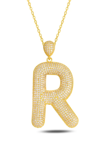 18k Serie Oro R Harfi Kadın Gümüş Kolye ürün görseli