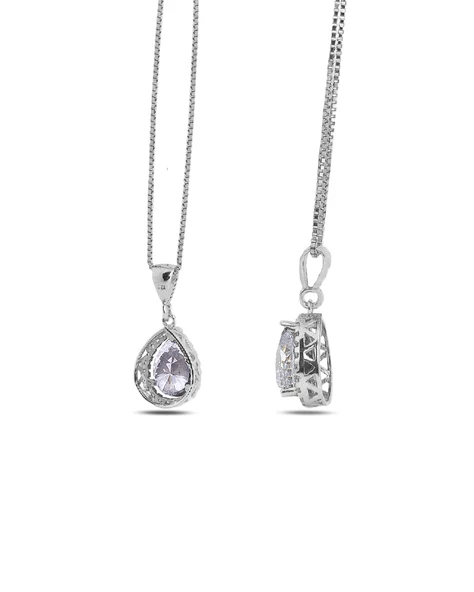 Işıltılı Zirkon Taşlı Damla Kadın Gümüş Kolye - Resim 3