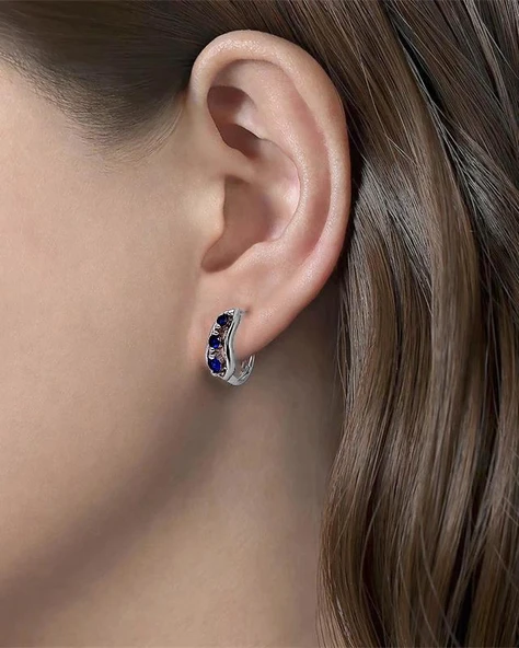 Safir Taşlı Diamond Simple Style Halka Kadın Gümüş Küpe 17 MM - Resim 2