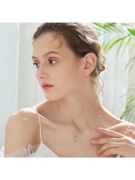 Gümüş Zirkon Taşlı Melek Kalbi Kadın Kalp Kolye - Resim 3