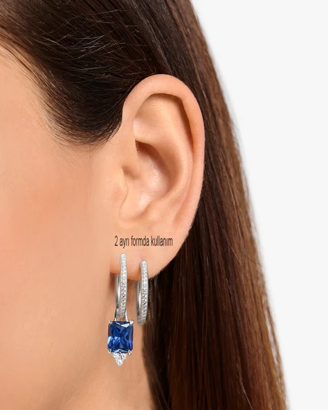 Safir Sallantılı Yarımtur Halka Kadın Gümüş Küpe 17 MM - 4