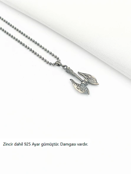 Kanatlı Savaş Baltası Erkek Gümüş Kolye - 2