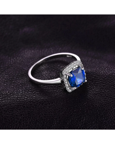 Safir Taşlı Diamond Tektaş Kare Princess Kesim Kadın Gümüş Yüzük - 3