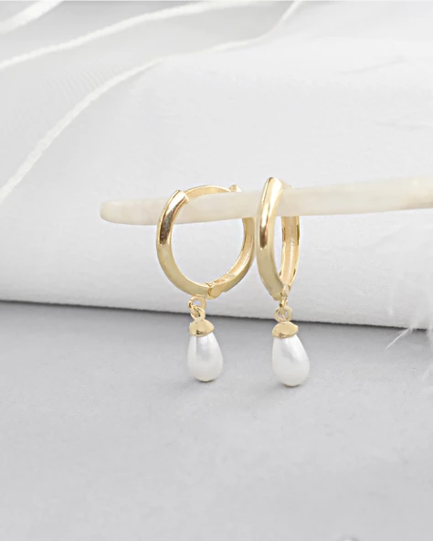18k Serie Oro Hakiki İnci Halka Minimal Gümüş Küpe - 2