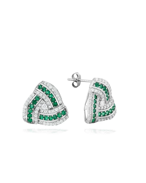 Business Üçgen Form Zümrüt Zirkon  Kadın Gümüş Küpe ürün görseli