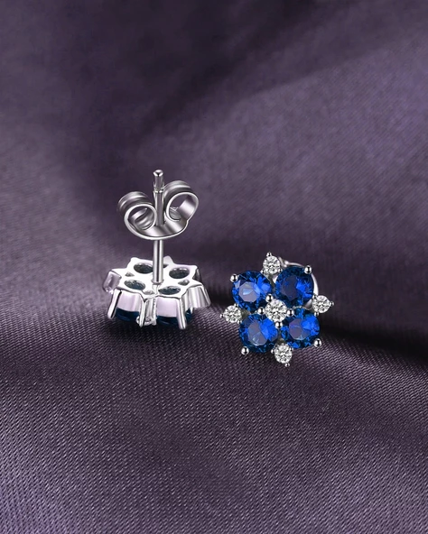 Safir Taşlı Elegant Stylish Night Kadın Gümüş Küpe - Resim 2