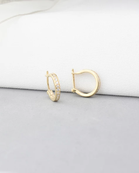 18k Serie Oro Şans Halka Minimal Gümüş Küpe 13 MM - Resim 3