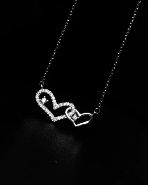 Diamond Serisi Minik Kalbim Tektaş Işıltılı Gümüş Kadın Kolye - Resim 2