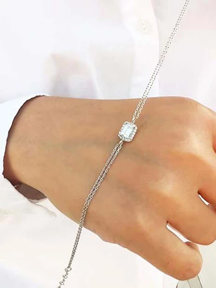 925 Ayar Baget Zirkon Taşlı Kadın Gümüş Bileklik - Resim 2