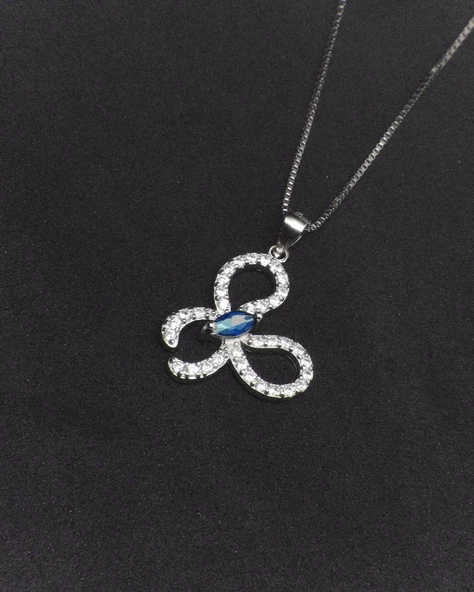 Safir Taşlı Işıltılı Kelebek Diamond Butterfly Kadın Gümüş Kolye - Resim 3