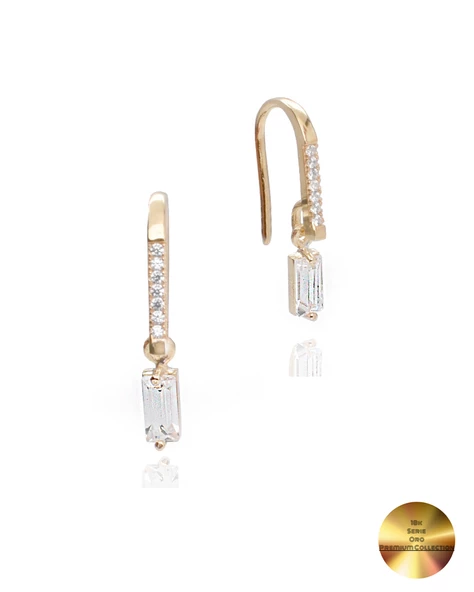 18k Serie Oro Baget Taşlı Çengel Asma Minimal Gümüş Küpe ürün görseli