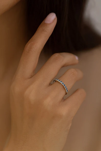 Mavi Taşlı Tamtur Eklem Gümüş Yüzük - Resim 2