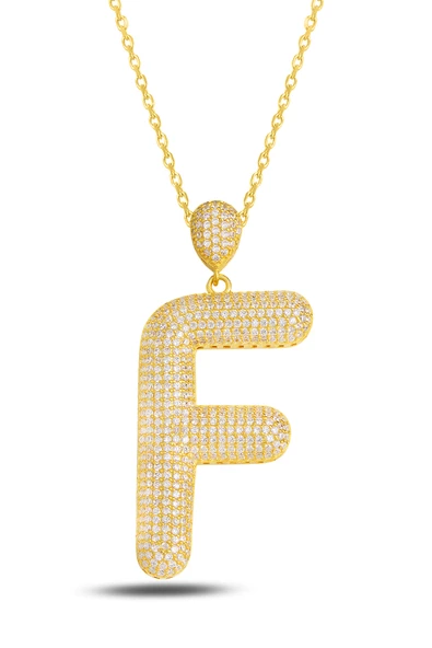 18k Serie Oro F Harfi Kadın Gümüş Kolye ürün görseli